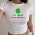 100% Drunk Beer Baby Tee, Kiss Me I’m Irish Y2K CropTop