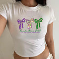 Preppy Mardi Gras Y’all Baby Tee, Fleur De Lis Coquette CropTop