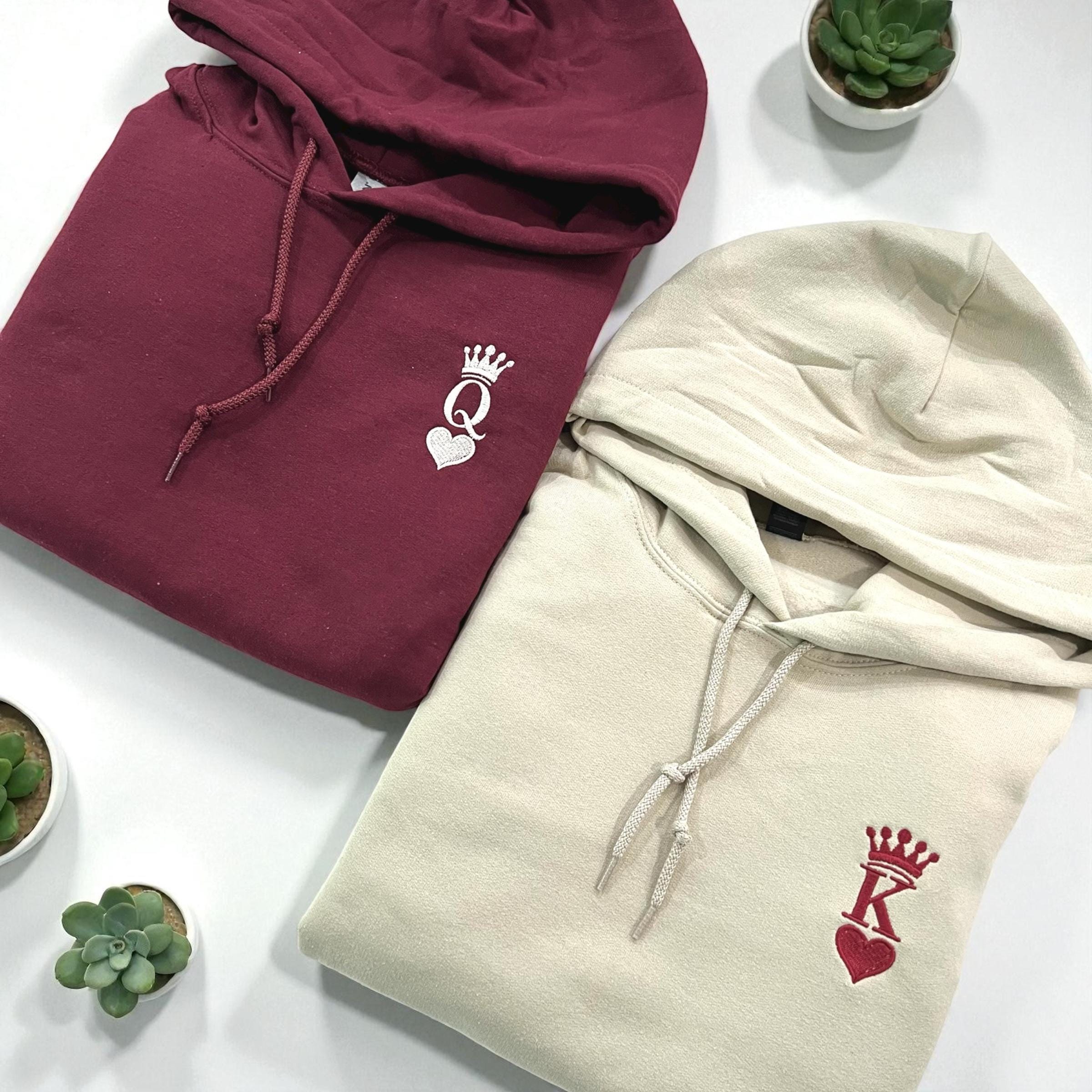 Custom King And Queen Of Hearts Hoodie, Valentine Hoodie, Anniversary Gift