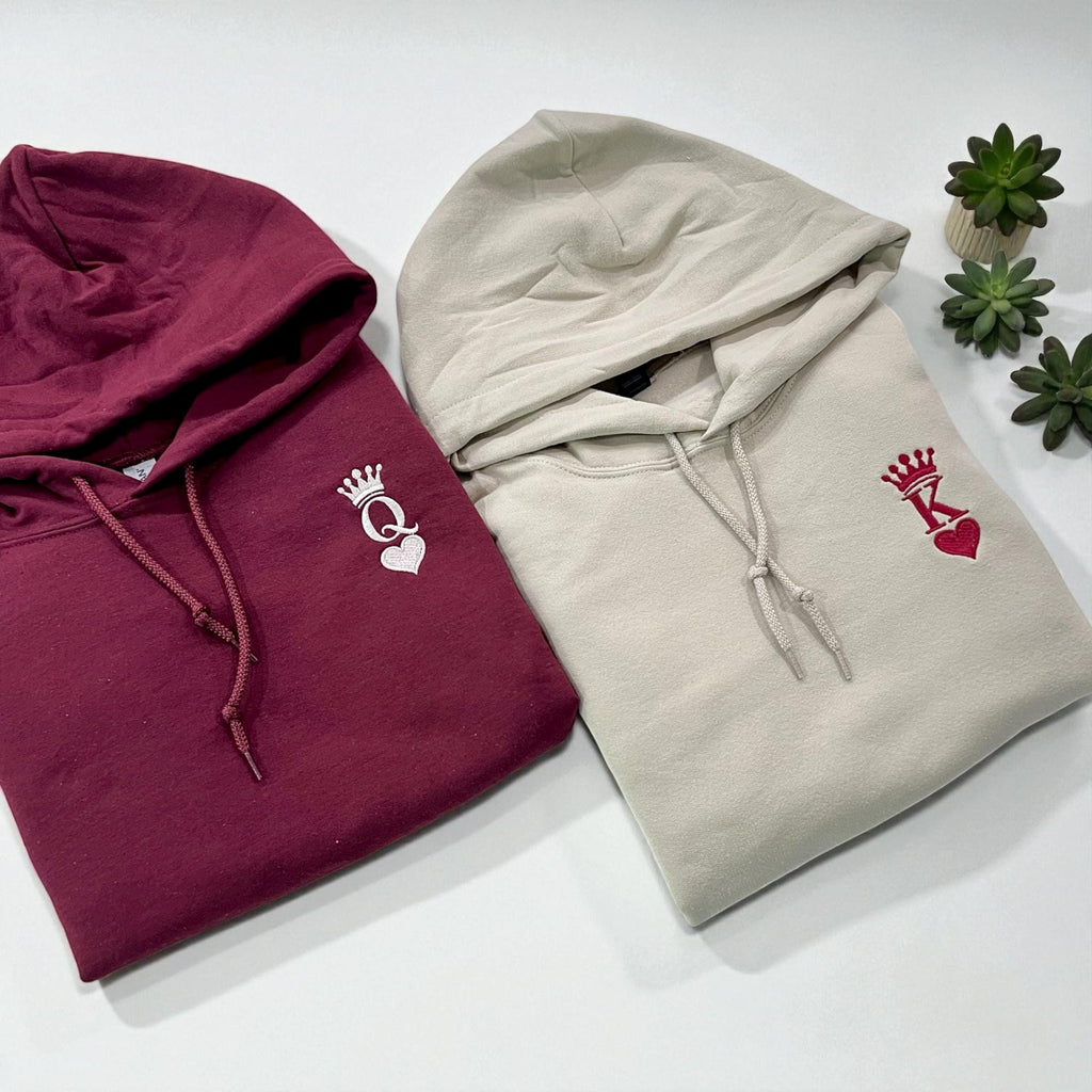 Custom King And Queen Of Hearts Hoodie, Valentine Hoodie, Anniversary Gift
