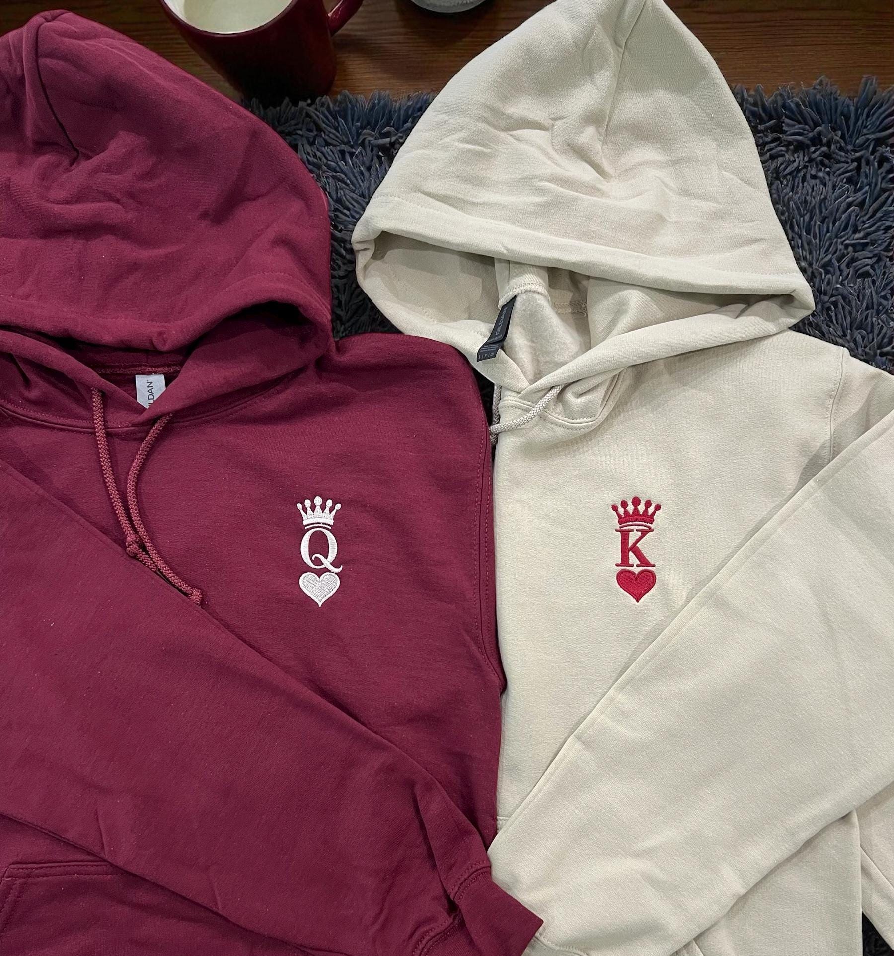 Custom King And Queen Of Hearts Hoodie, Valentine Hoodie, Anniversary Gift
