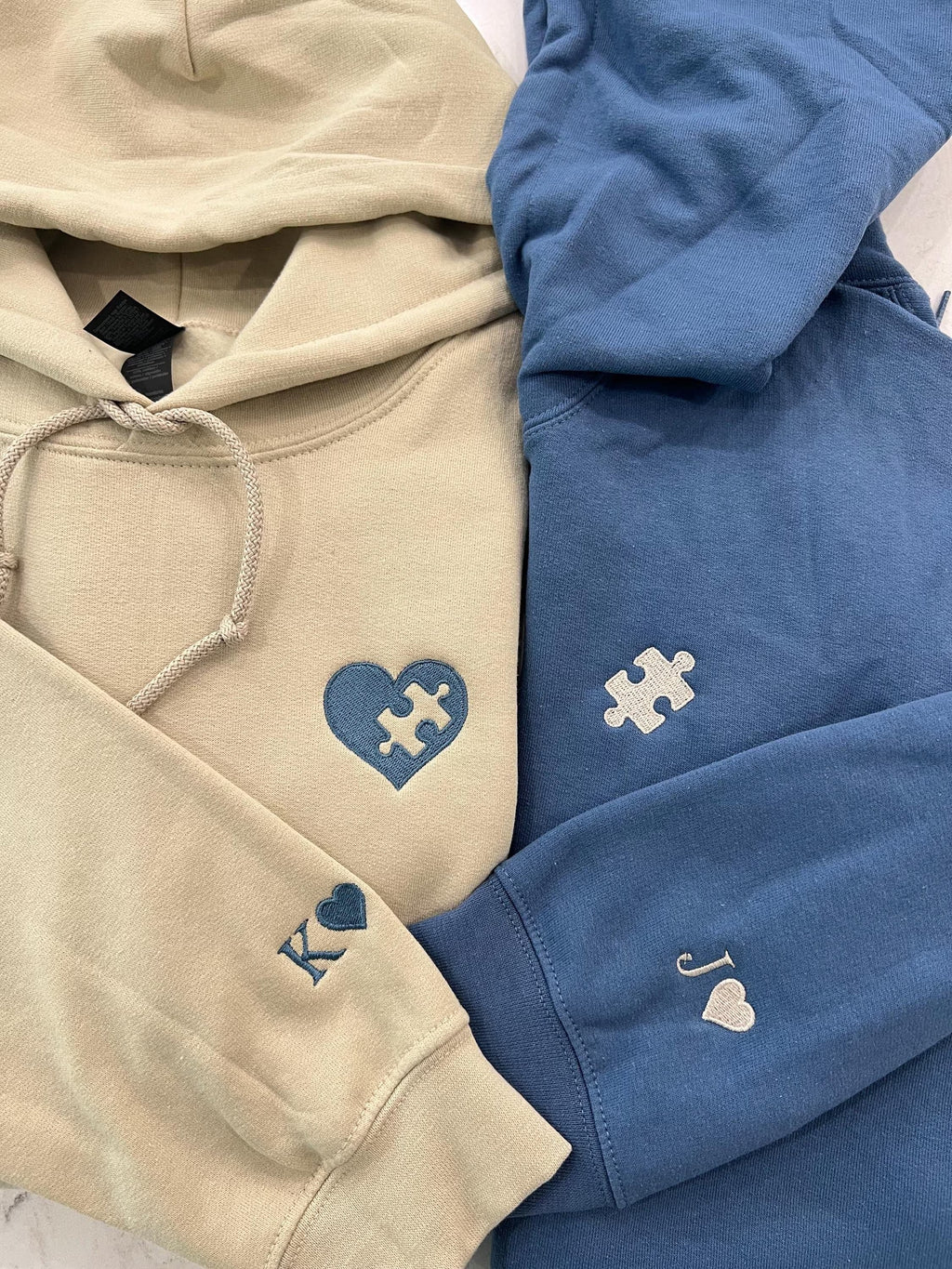 Custom Embroidered Hoodie With Heart & Puzzle, Valentine Embroidered Sweatshirt