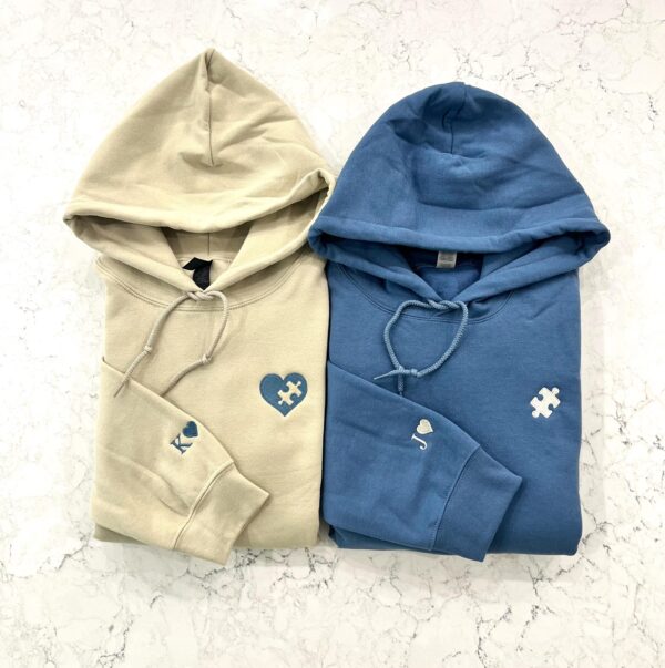 Custom Embroidered Hoodie With Heart & Puzzle, Valentine Embroidered Sweatshirt