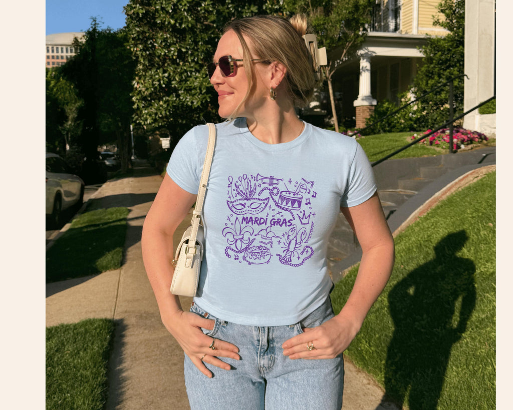 Mardi Gras Baby Tee, Throw Me Something Women’s Shirt