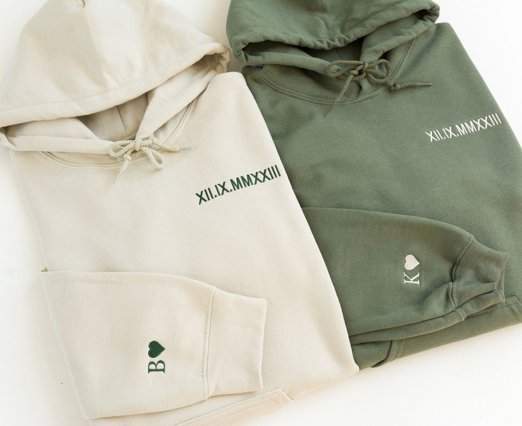 Embroidered Roman Numeral Shirt, Couples Hoodie, Valentine Gift