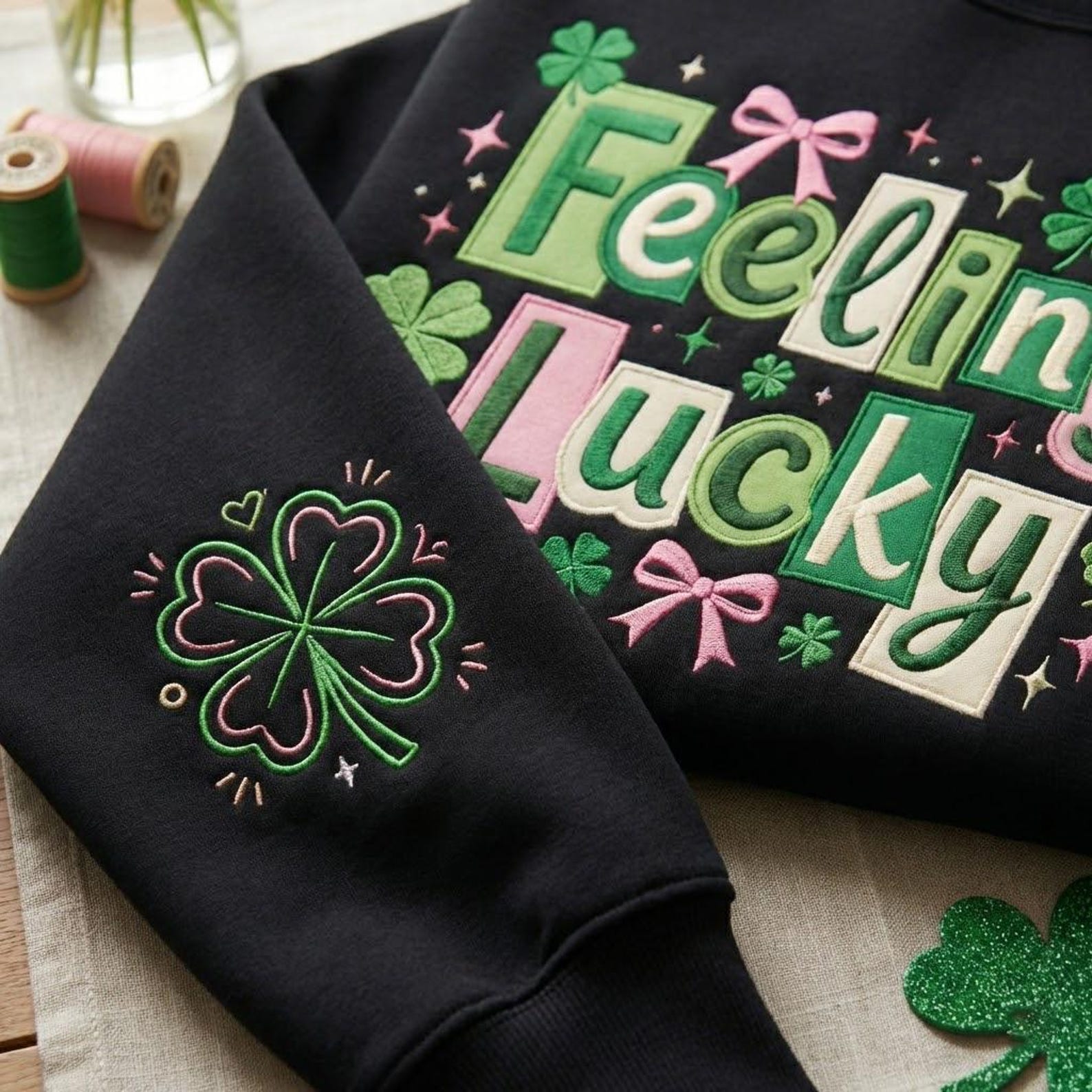 Embroidered Feeling Lucky Sweatshirt, St Patrick Day Crewneck