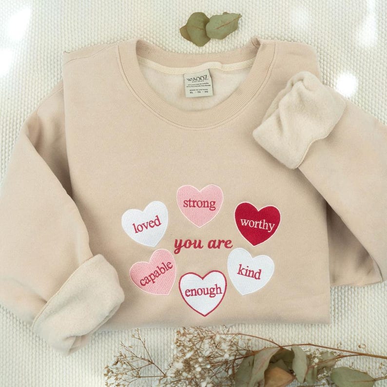 Valentine Heart Embroidered Sweatshirt, Romantic Valentine’s Day Gift