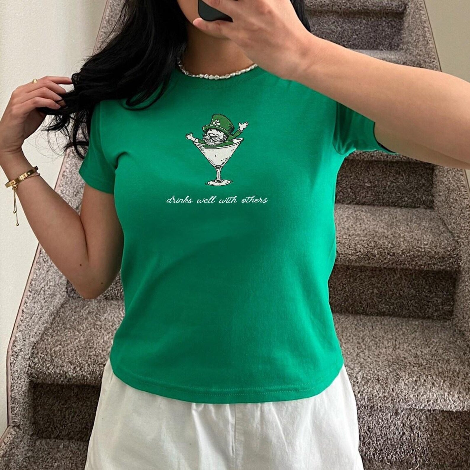 Leprechaun Martini Cocktail St Patrick’s Baby Tee, Slogan Drunk Tee