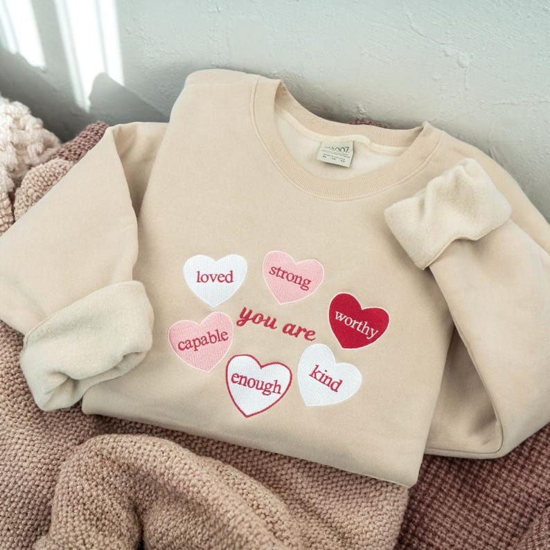 Valentine Heart Embroidered Sweatshirt, Romantic Valentine’s Day Gift