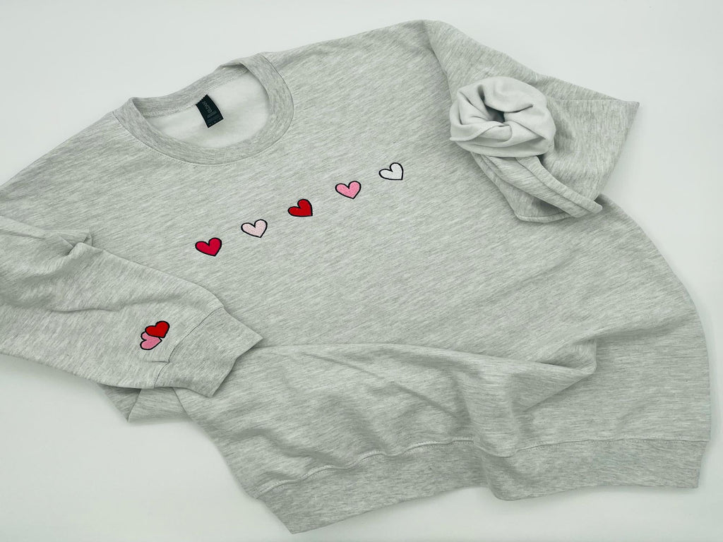 Cute Hearts Embroidered Crewneck, Valentine's Crewneck