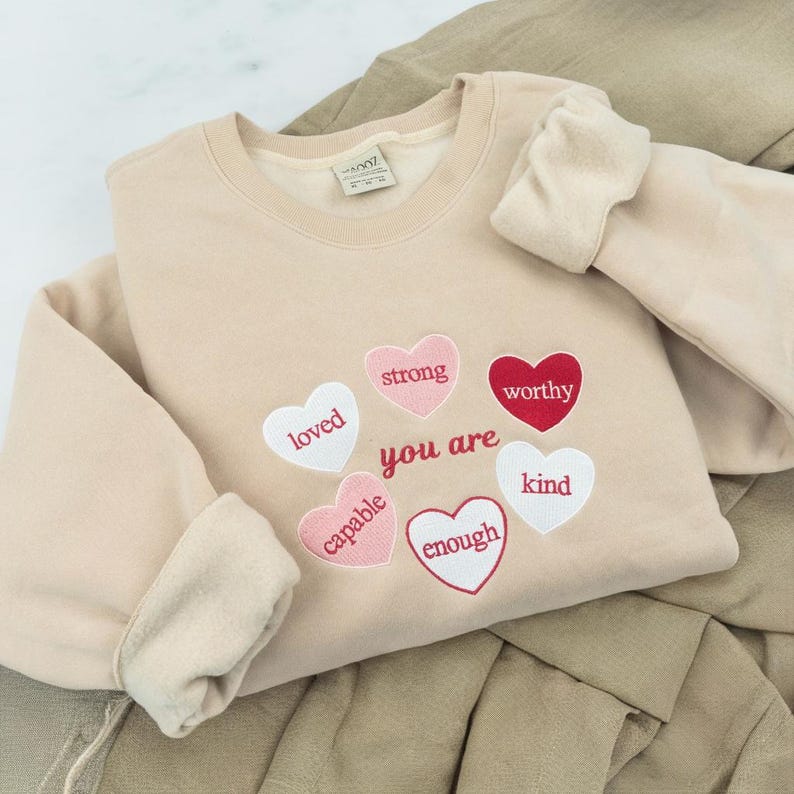 Valentine Heart Embroidered Sweatshirt, Romantic Valentine’s Day Gift